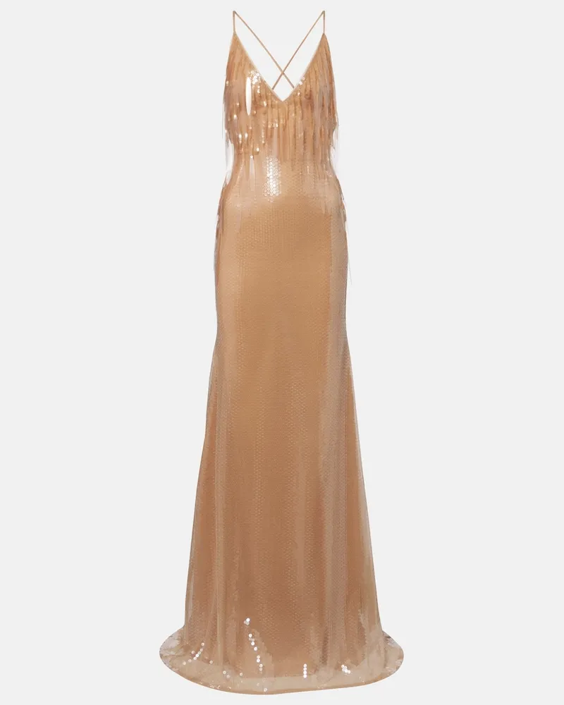 David Koma Abito lungo dégradé con paillettes Beige