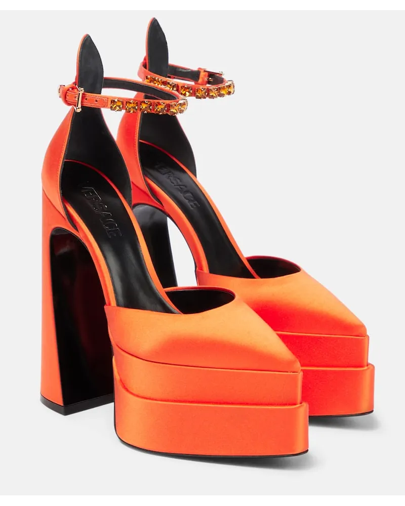 Versace Pumps Aevitas Pointy in raso con plateau Arancione