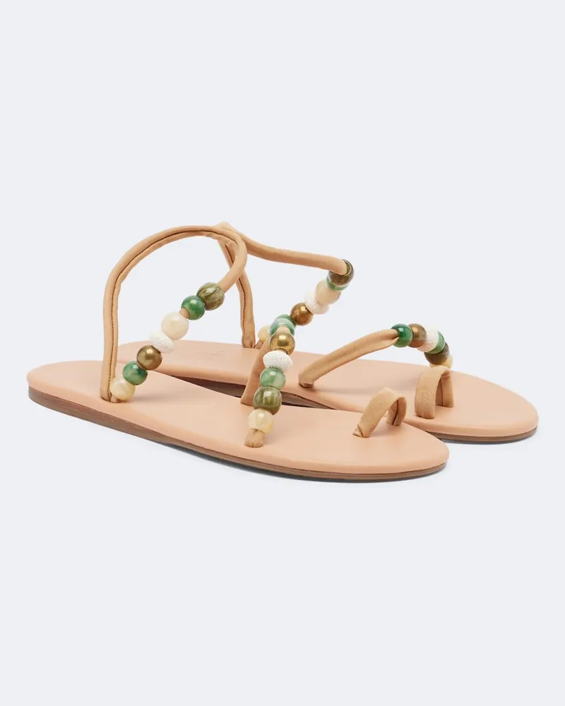 Ancient Greek Sandals Sandali Eleftheria con perline Beige