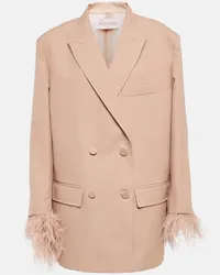 Valentino Garavani Blazer doppiopetto con piume Beige