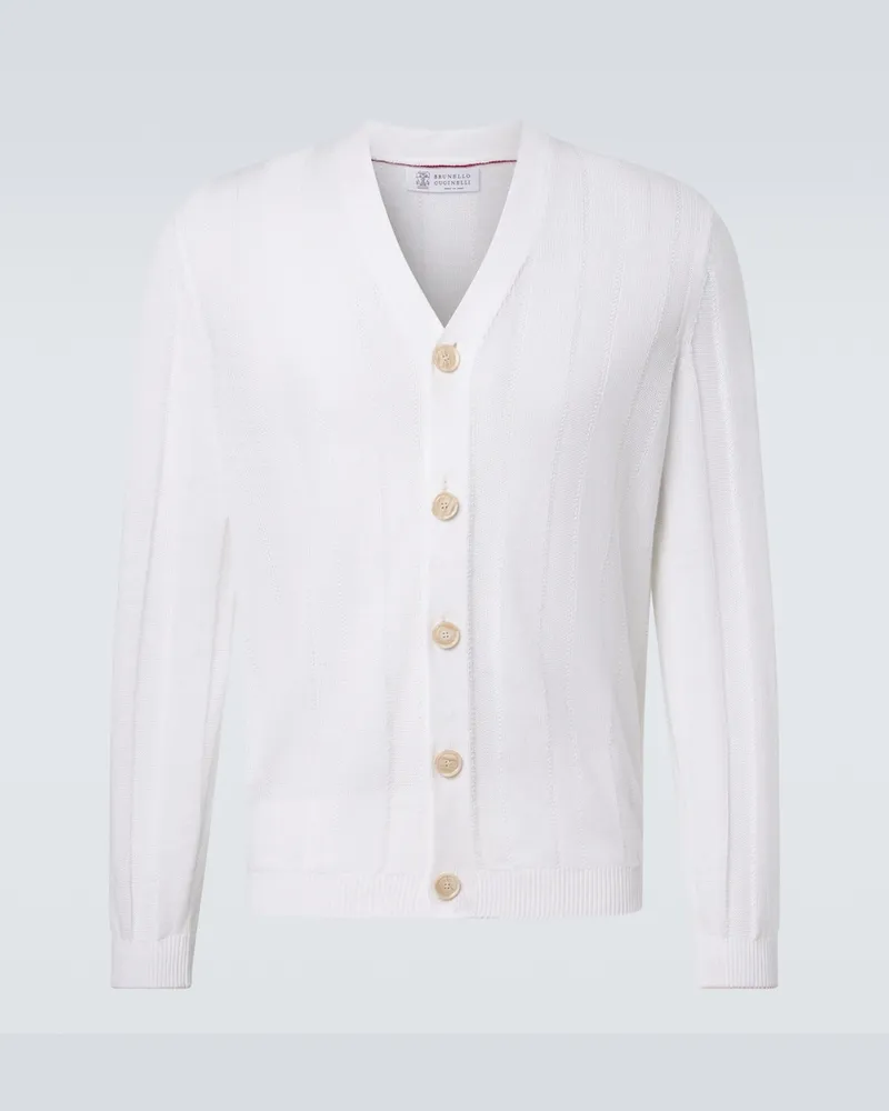 Brunello Cucinelli Cardigan in cotone e lino Bianco