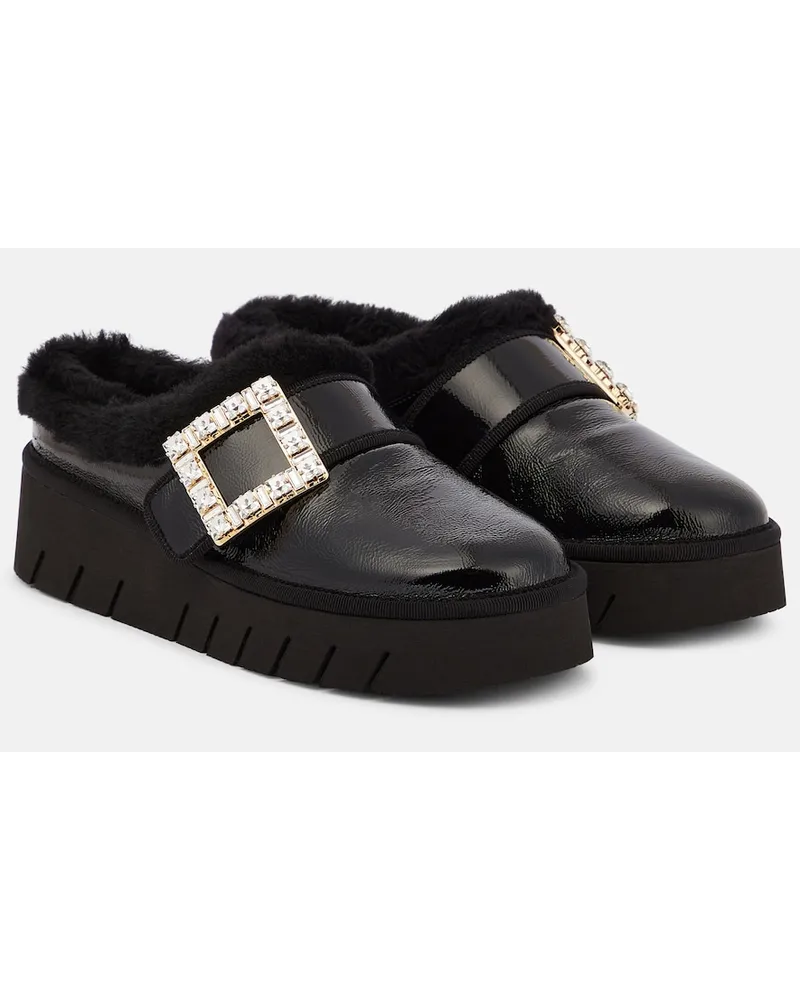 Roger Vivier Mules Viv Winter in vernice con platform Nero