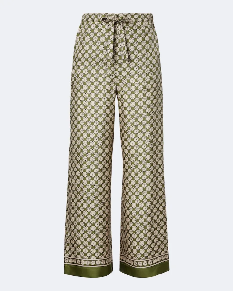 Max Mara Pantaloni a gamba larga in seta con stampa Verde
