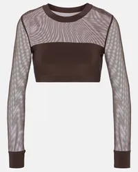 Norma Kamali Top cropped con pannelli in mesh Marrone