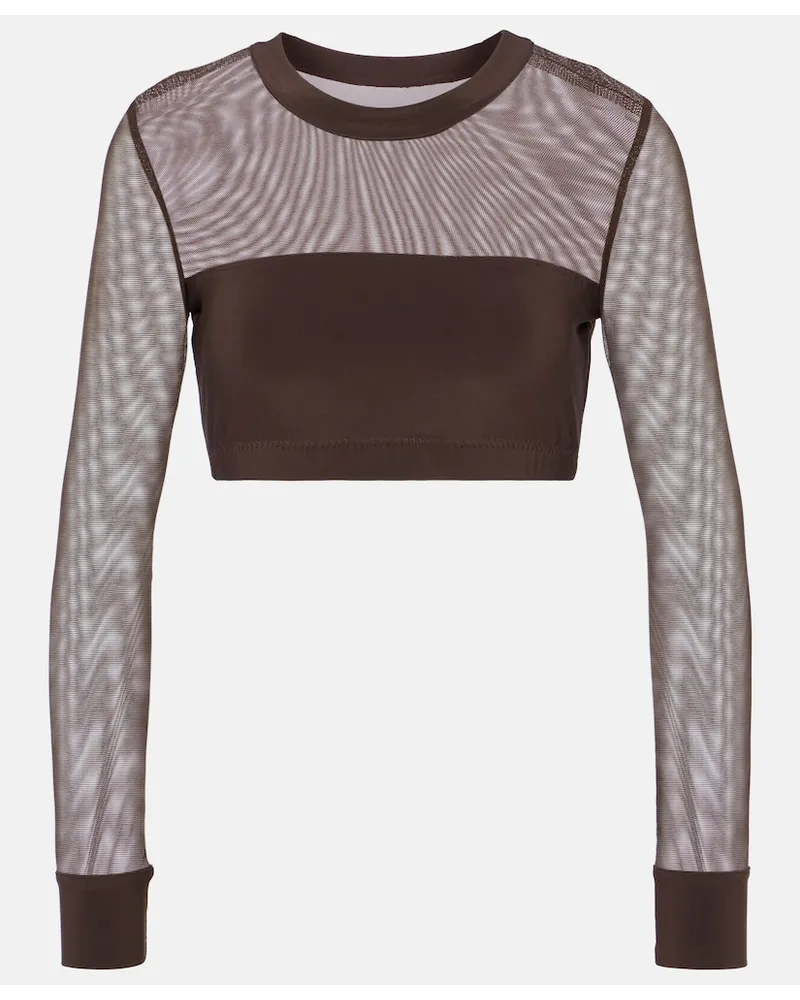 Norma Kamali Top cropped con pannelli in mesh Marrone