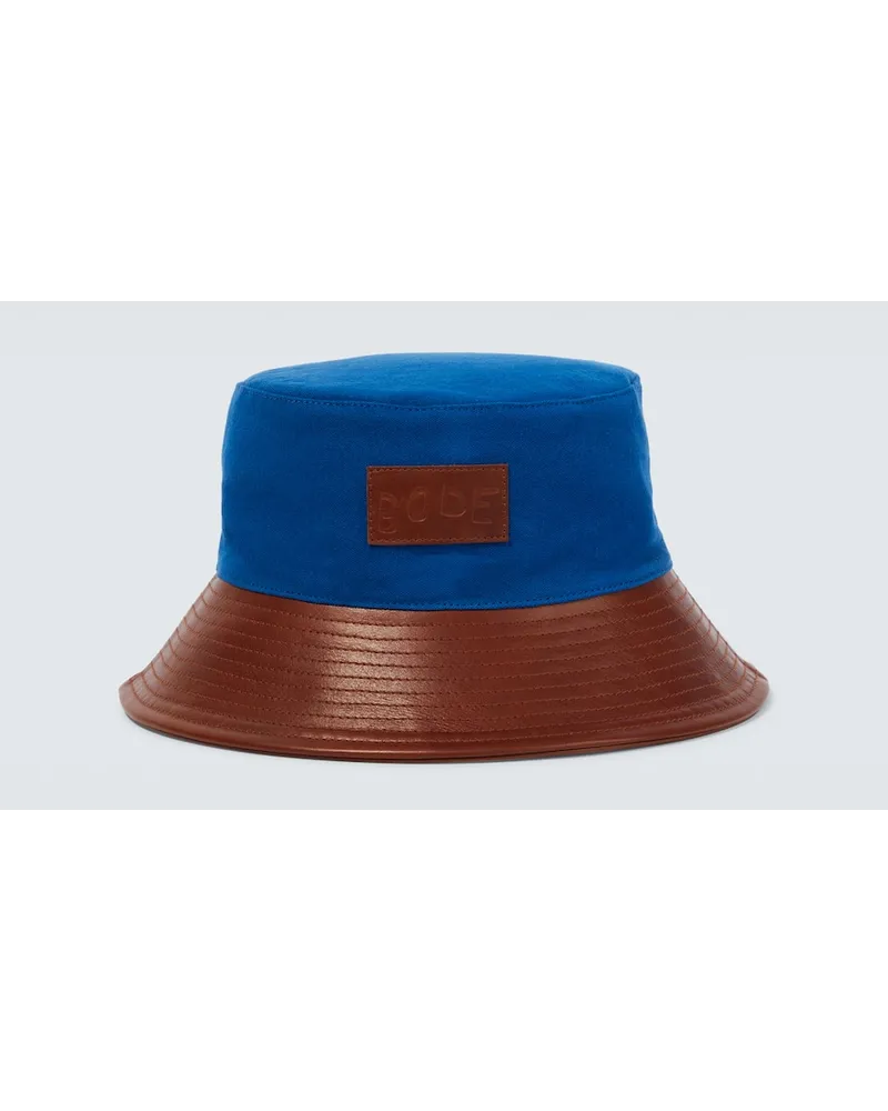 BODE Cappello da pescatore in cotone con pelle Blu