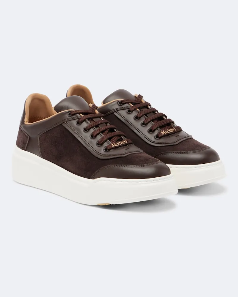 Max Mara Sneakers platform in suede con pelle Marrone