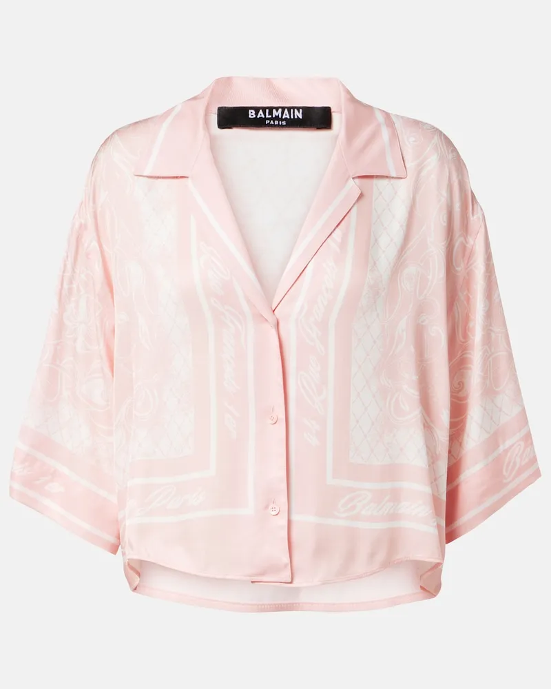 Balmain Camicia da pigiama in twill con stampa Rosa