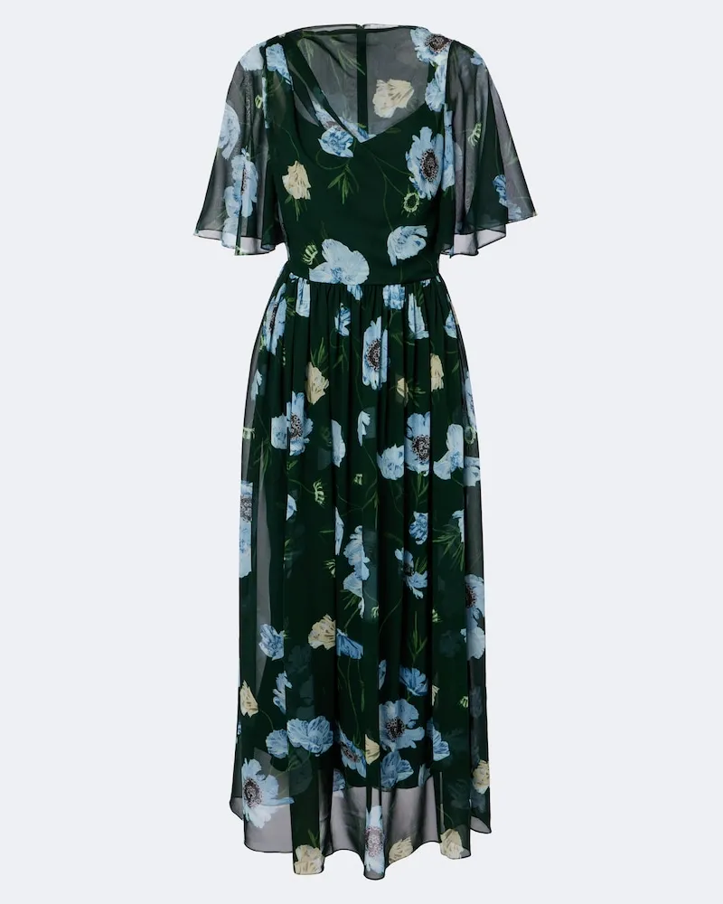 Erdem Abito midi in seta con stampa floreale Verde