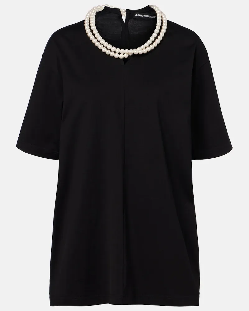 Junya Watanabe Top in cotone con perle bijoux Nero