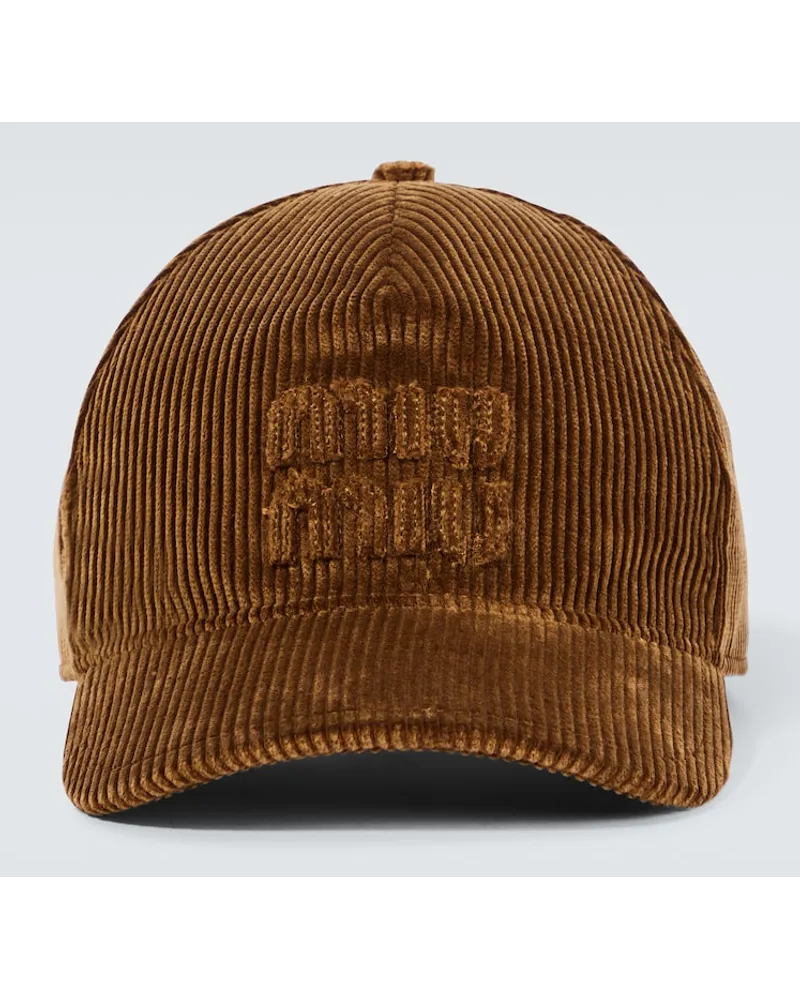 Miu Miu Cappello da baseball in cotone con logo Marrone
