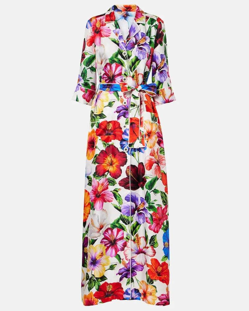 Dolce & Gabbana Abito lungo in raso di seta Multicolore