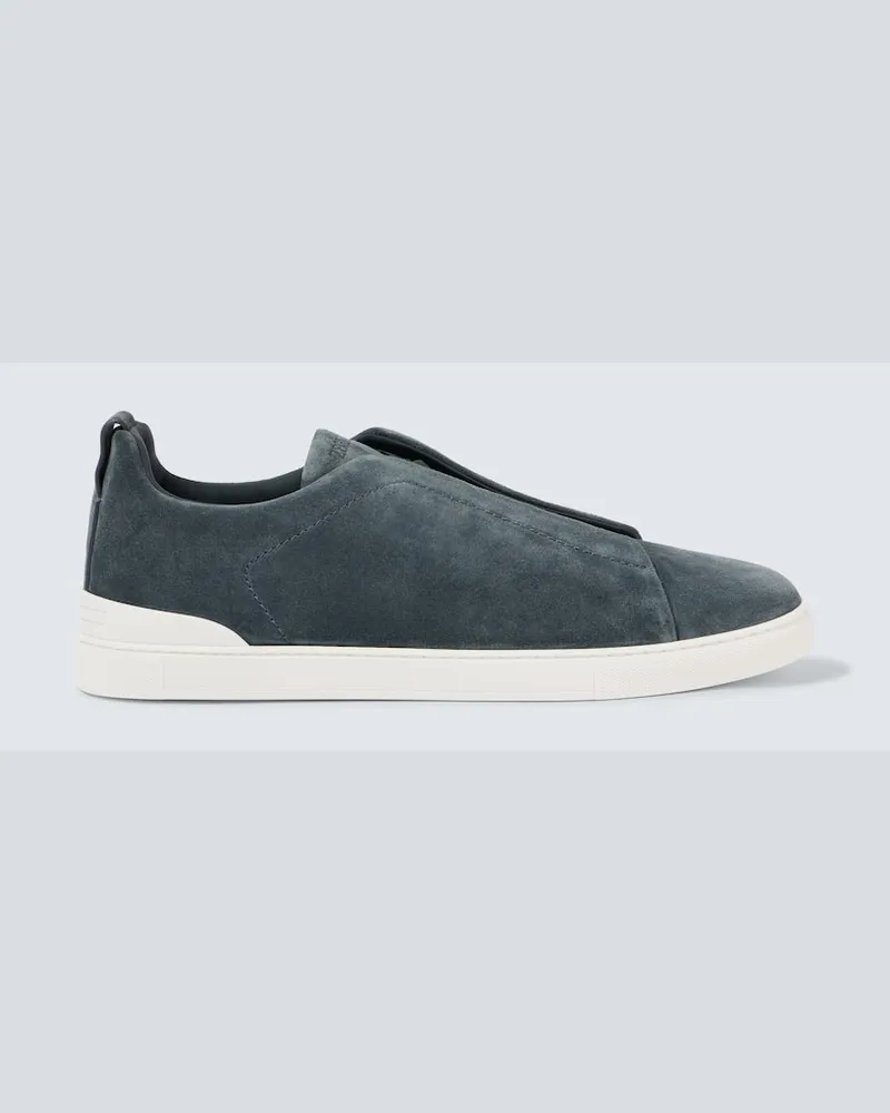 Ermenegildo Zegna Slip-on Triple Stitch in suede Blu