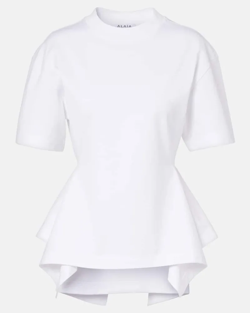 Alaïa AlaÃ¯a Top in jersey di cotone con peplum Bianco