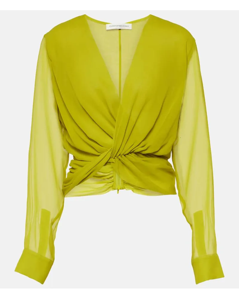 Christopher Esber Blusa Springs in georgette di seta Verde