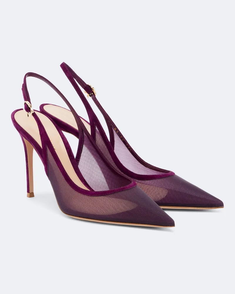 Gianvito Rossi Pumps slingback in mesh con suede Viola