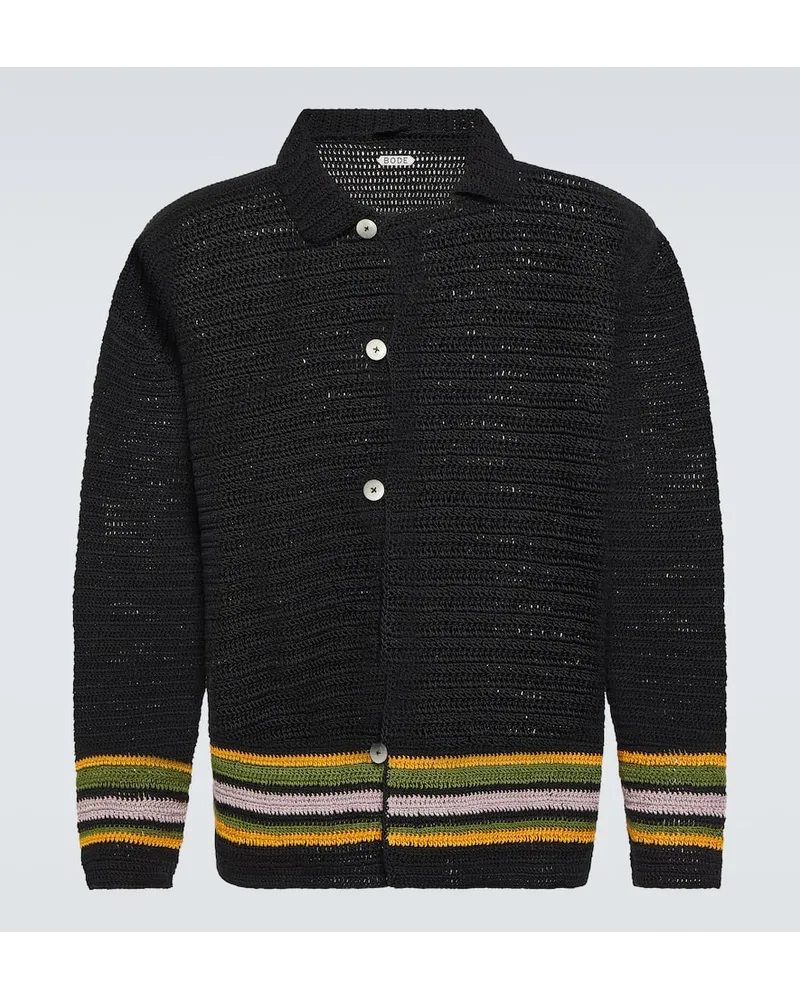 BODE Cardigan Harbor Stripe in crochet di cotone Nero