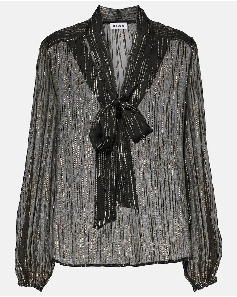 RIXO Blusa Moss in jacquard metallizzato Nero