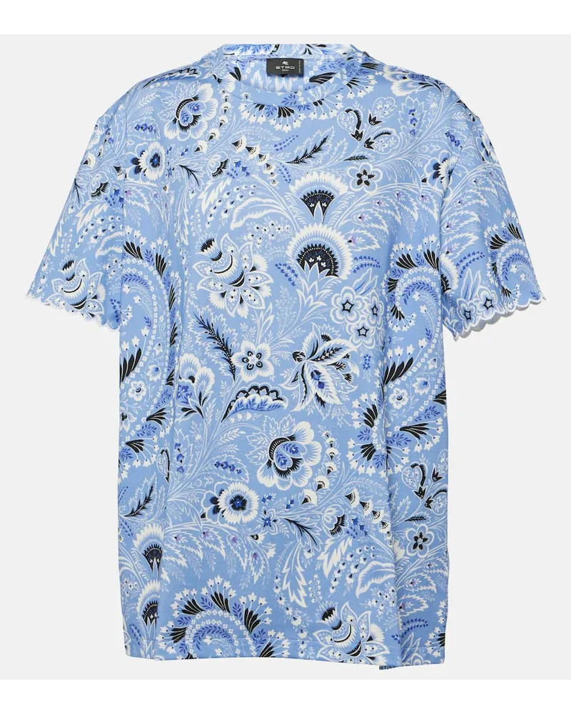 Etro T-shirt in jersey di cotone con stampa Blu
