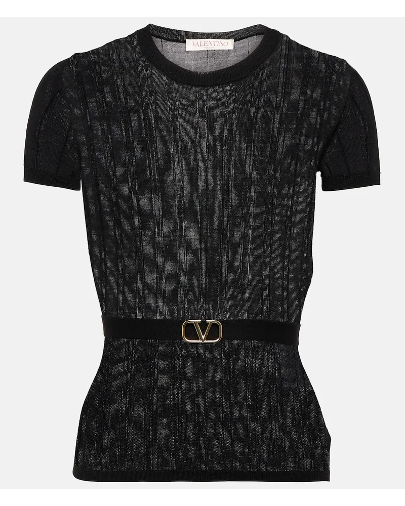 Valentino Garavani Top in maglia a coste di lana Nero
