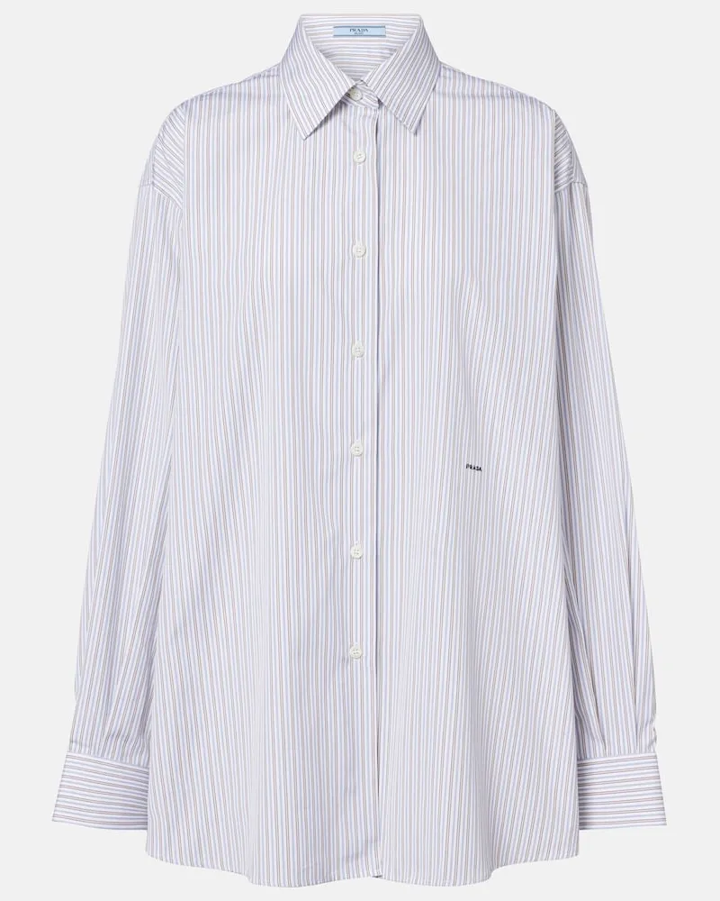 Prada Camicia oversize in popeline di cotone a righe Bianco