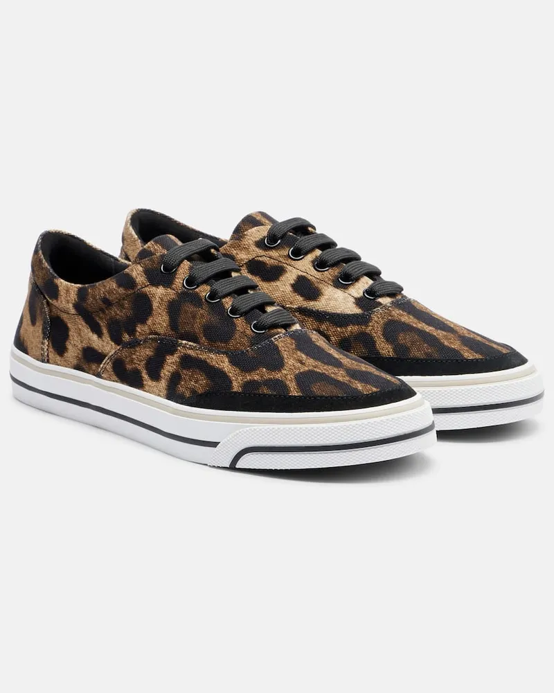 Dolce & Gabbana Sneakers in tela con stampa leopardata Marrone