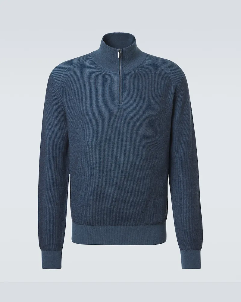 Brioni Pullover in cashmere e lana con zip Blu