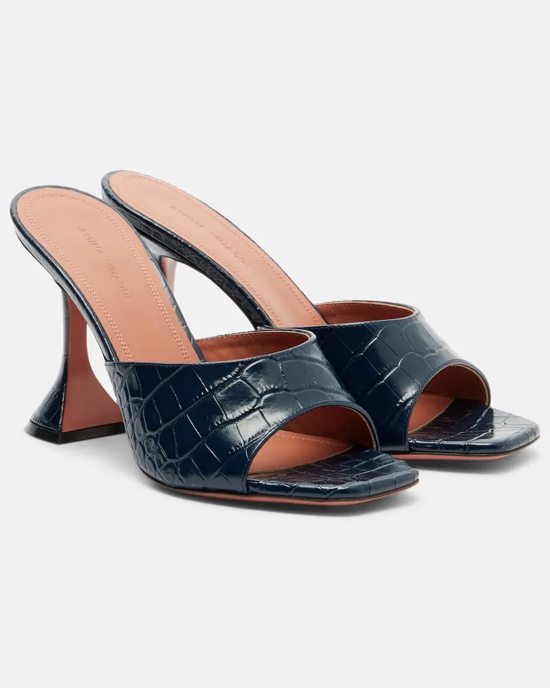 Amina Muaddi Mules Lupita in pelle stampata Blu