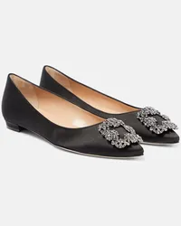 Manolo Blahnik Ballerine Hangisiflat in raso con cristalli Nero