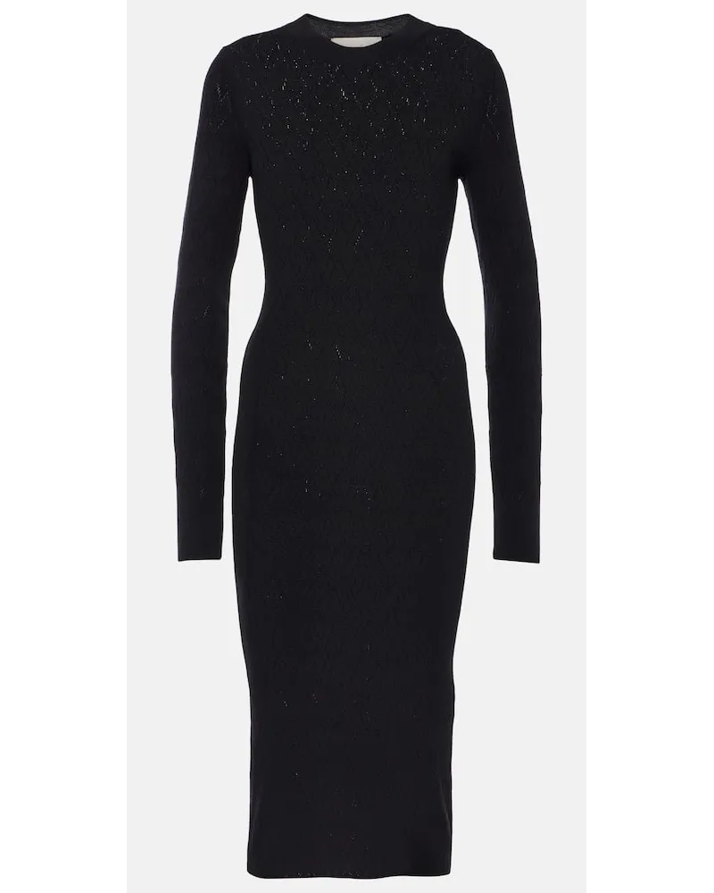 AMI Paris Abito midi in maglia di cotone e lana Nero
