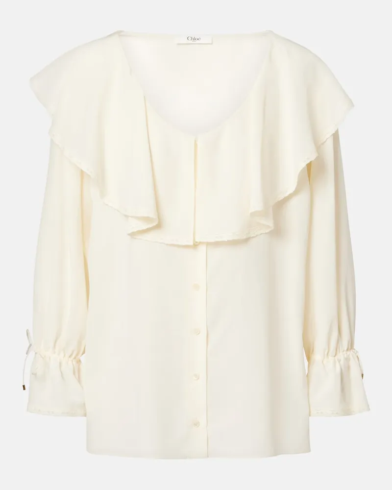 Chloé ChloÃ© Blusa in georgette di seta con volant Bianco