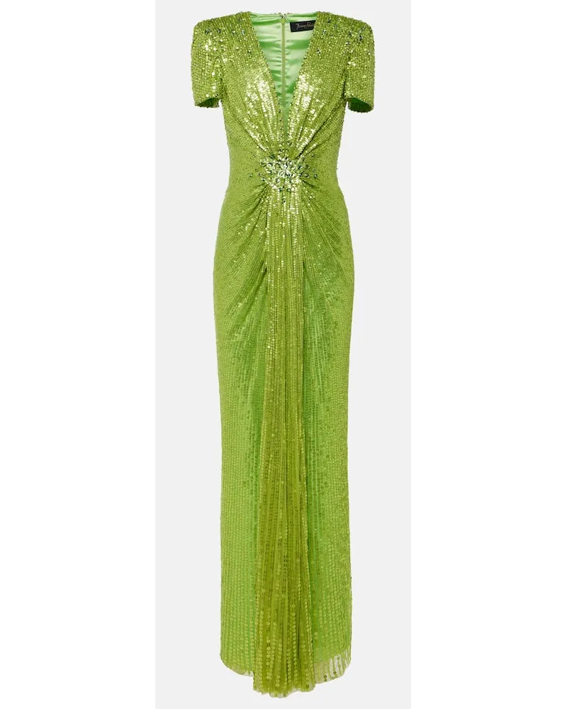 Jenny Packham Abito lungo Momoka con paillettes Verde