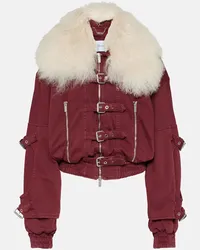 Blumarine Giacca di jeans cropped con shearling Rosso