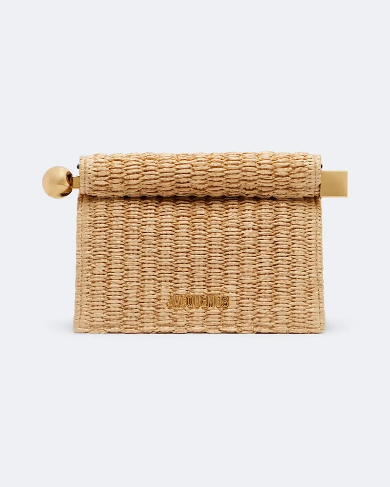 Jacquemus Clutch Rond Carré Small in rafia Beige