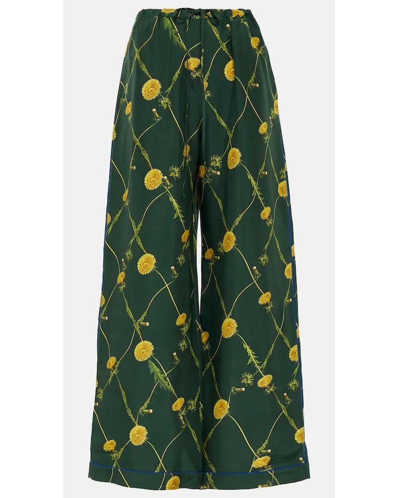 Burberry Pantaloni pigiama in seta con stampa Verde