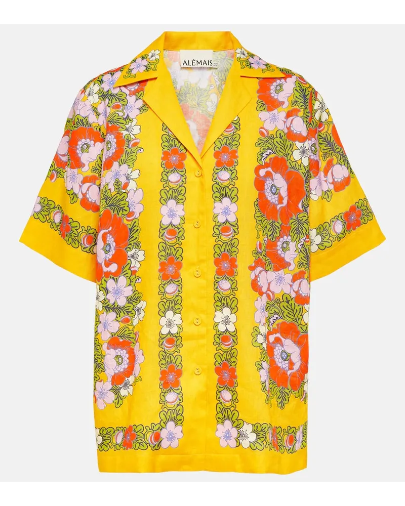 ALEMAIS AlÃ©mais Camicia bowling in lino con stampa Giallo