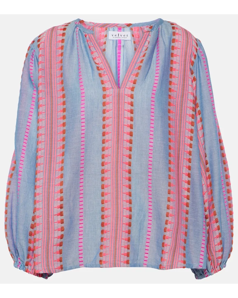 Velvet Blusa Isla in cotone con ricamo Blu