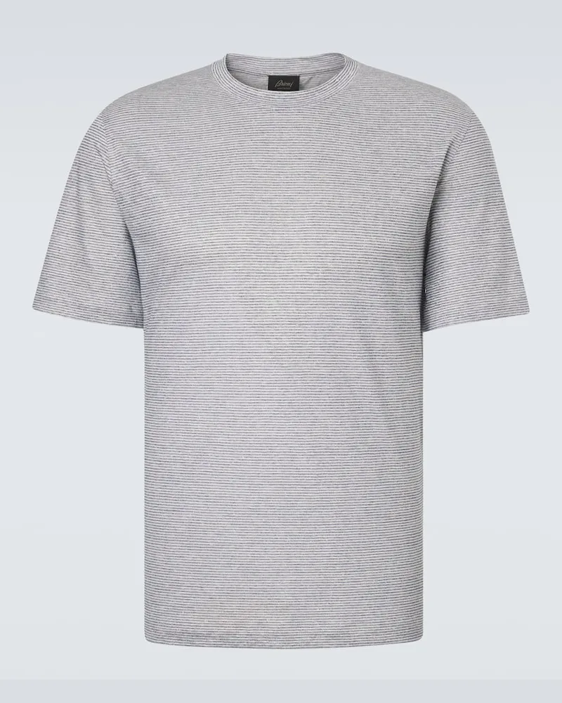 Brioni T-shirt in lino e cotone a righe Blu