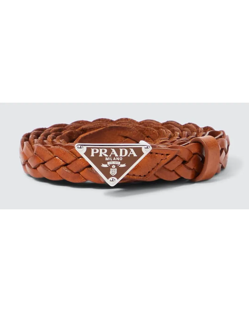 Prada Cintura in pelle con logo Marrone