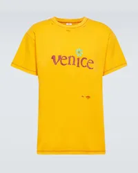 ERL T-shirt Venice in cotone e lino Giallo