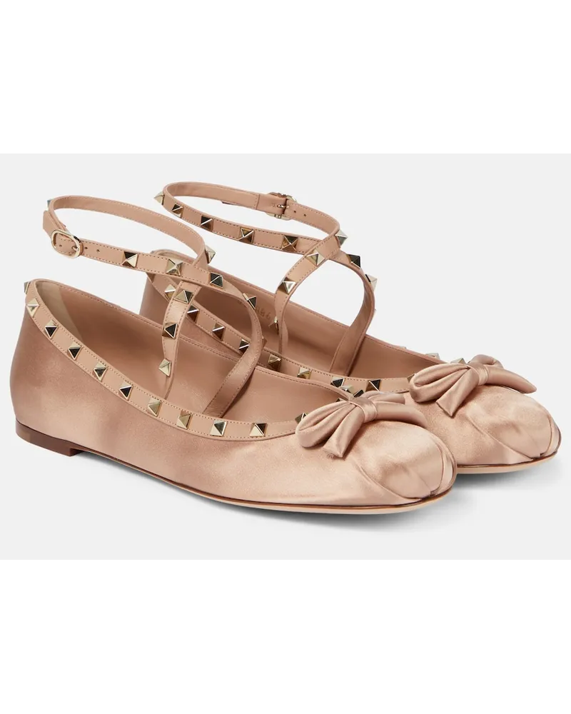 Valentino Garavani Ballerine Rockstud in raso Neutro