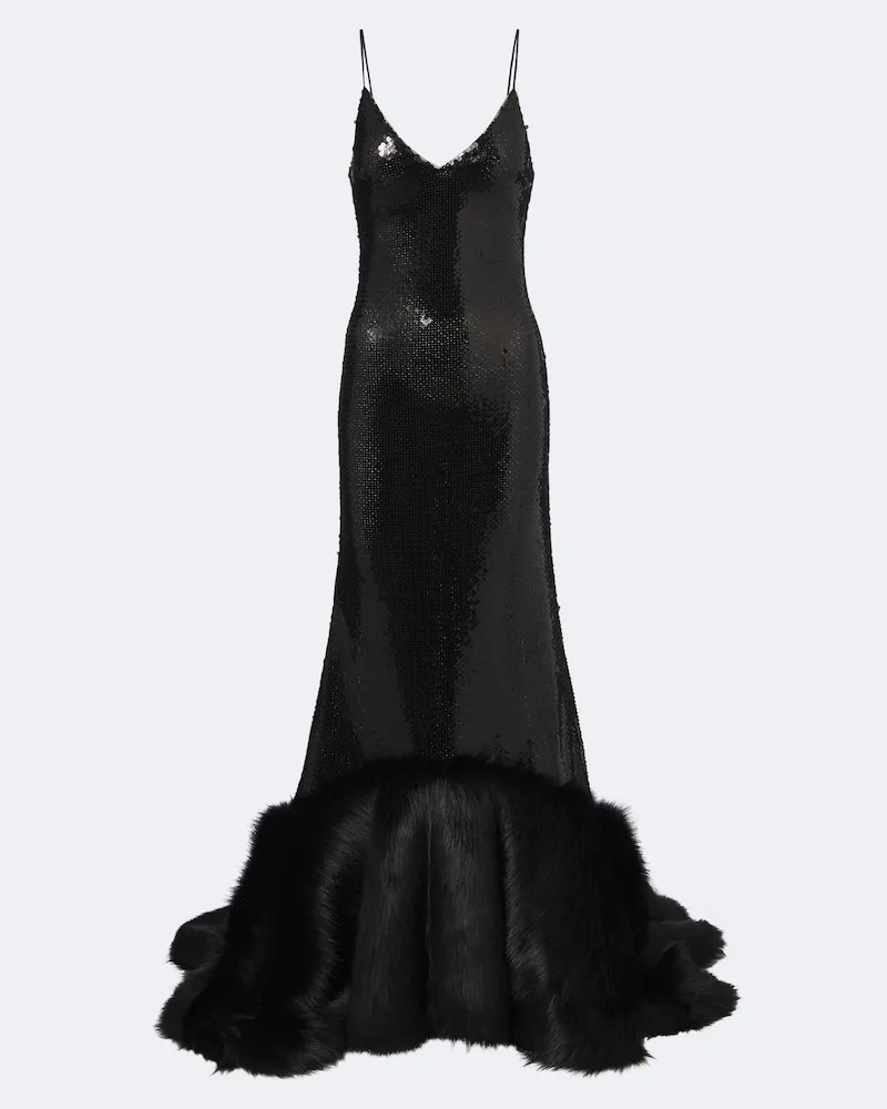 David Koma Abito lungo con paillettes Nero