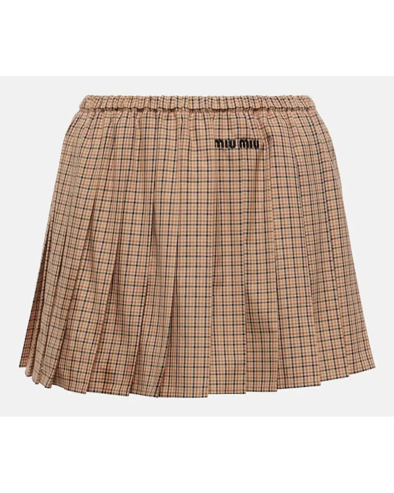 Miu Miu Minigonna in cotone a quadri con logo Multicolore