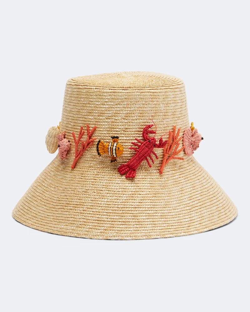 Aquazzura Cappello da pescatore in rafia Beige