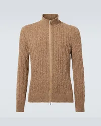 Loro Piana Pullover in cashmere a trecce con zip Marrone