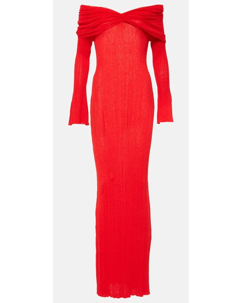 Aya Muse Abito lungo in misto lino con scollo bardot Rosso