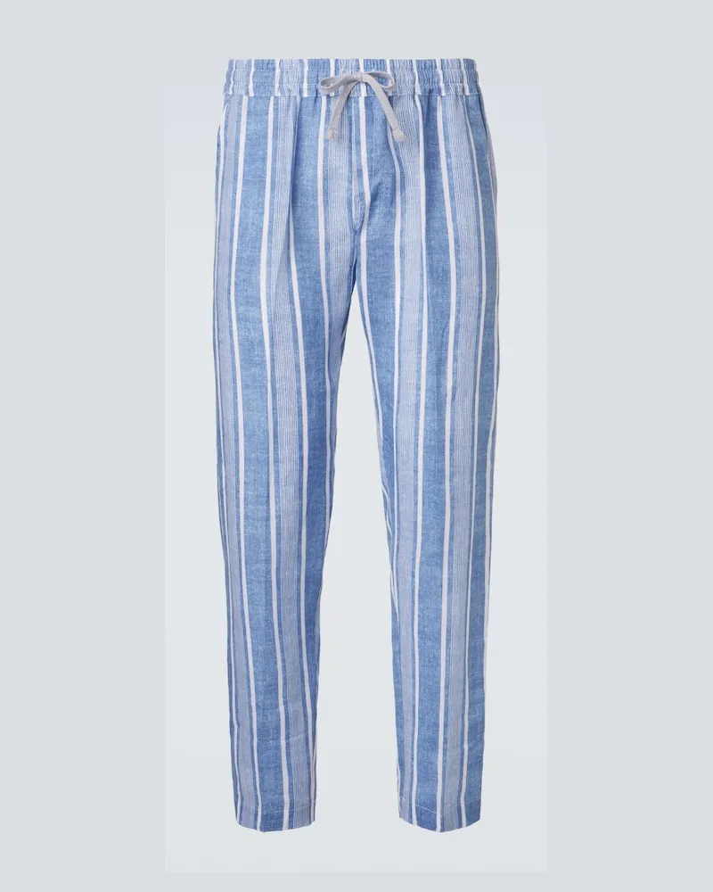Fedeli Pantaloni regular in lino a righe Blu