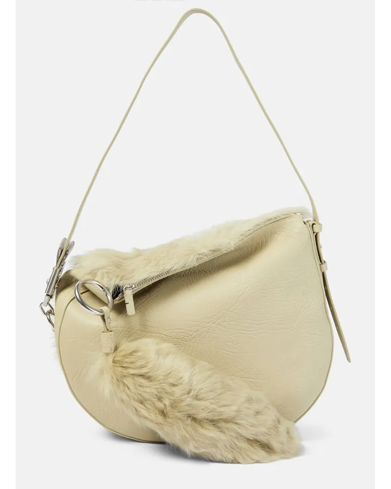 Burberry Borsa a spalla in pelle con shearling Beige