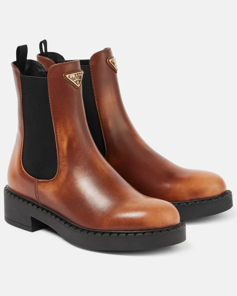 Prada Stivaletti Chelsea in pelle Marrone