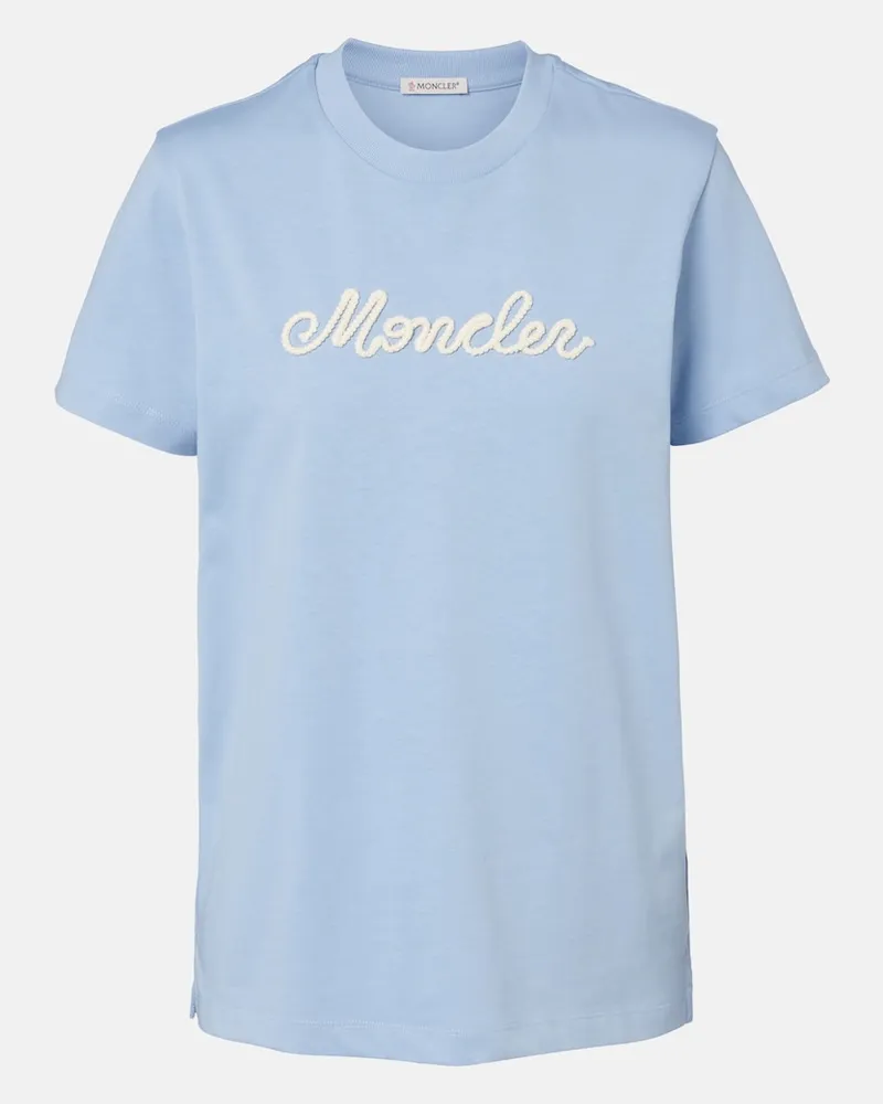 Moncler T-shirt in jersey di cotone con logo Blu